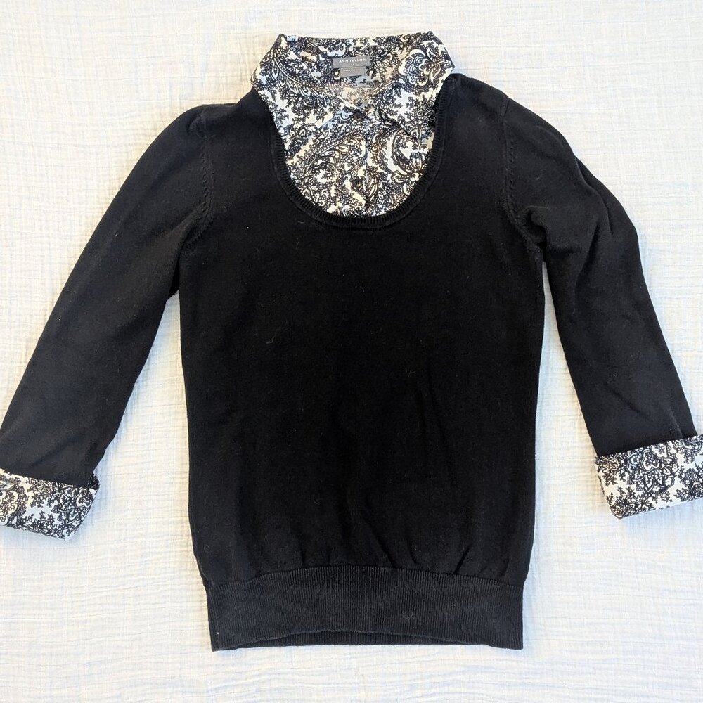 Ann Taylor black sweater with collar -XS